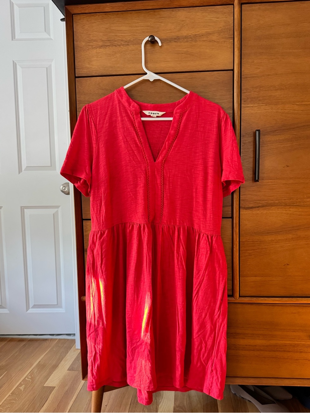 Boden Bright Red V-Neck Short-Sleeve Mini Dress